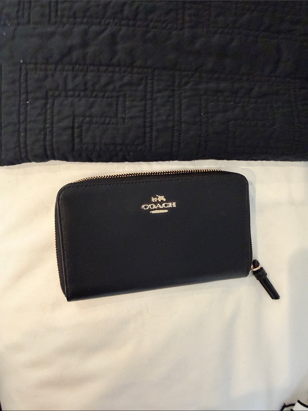 Coach Black Leather Zip Wallet with Gold Logo